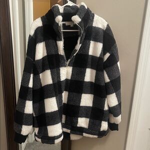 LOFT Black and White Fleece Pullover